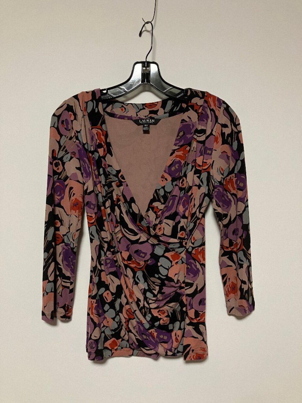 Lauren Ralph Lauren Floral Faux Wrap Blouse, Size S/P, Surplice Jersey